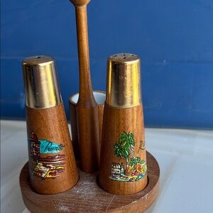 Wooden Salt and Pepper Shaker Set vintage souvenir, Puerto Rico